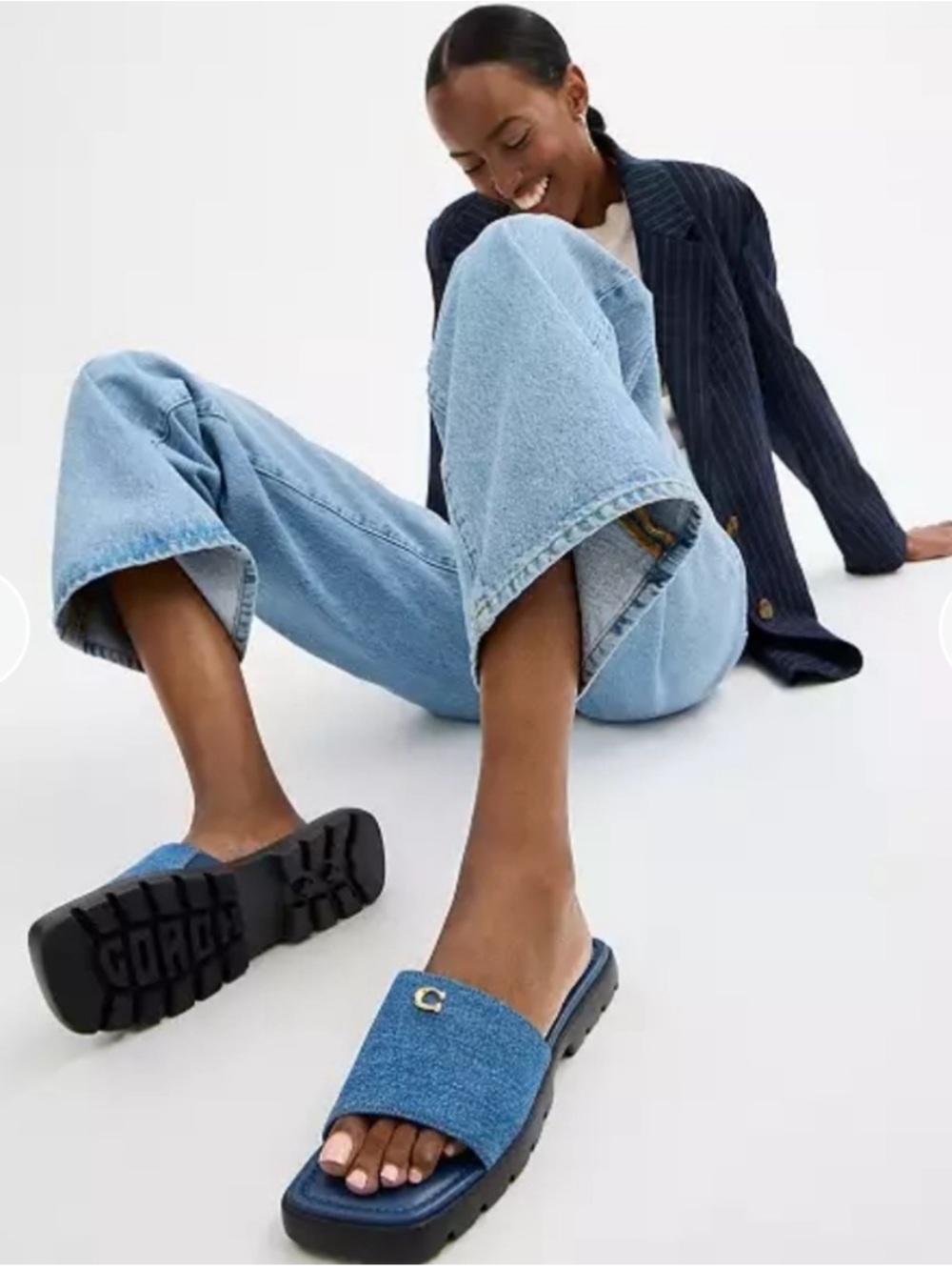 NWOT Coach Denim Slide Sandals